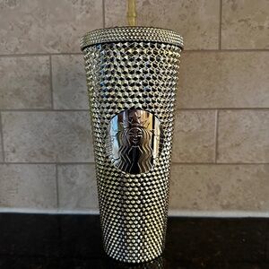 Starbucks Christmas Holiday 2022 Gold Bling Studded Venti 24 oz Cold Cup Tumbler